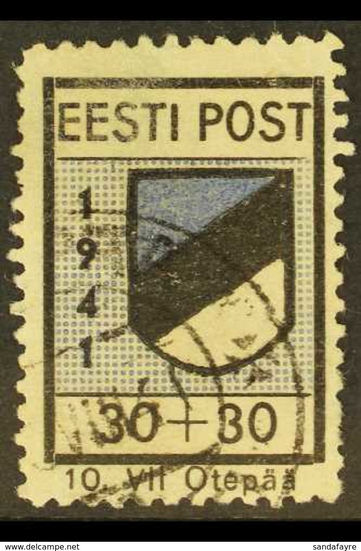 1941 OTEPAA LOCAL STAMP. 1941 30+30k Black And Ultramarine Type I Perf 10¾, Michel 2A I, Very Fine Used With Graeffe Cer - Estonia