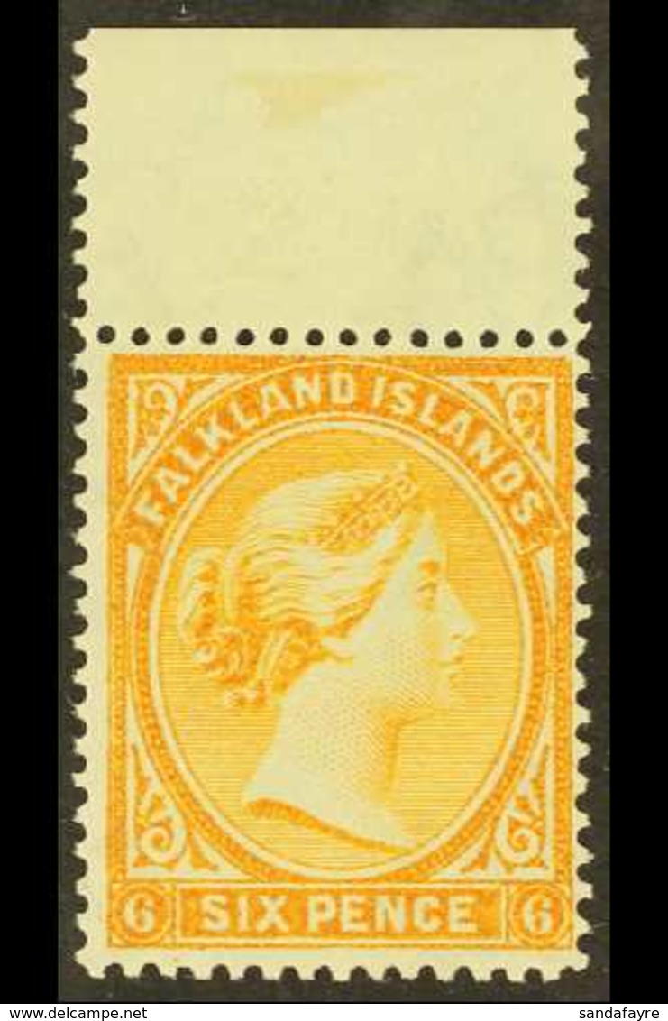 1891-1902 6d Orange-yellow With Watermark Reversed, SG 33x, Very Fine Mint Upper Marginal Example. For More Images, Plea - Islas Malvinas