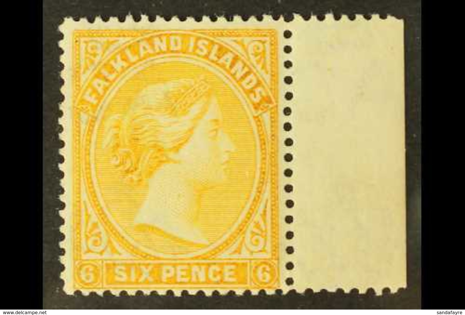 1891-1902 6d Yellow, SG 34, Never Hinged Mint Right Marginal Example. Lovely! For More Images, Please Visit Http://www.s - Islas Malvinas