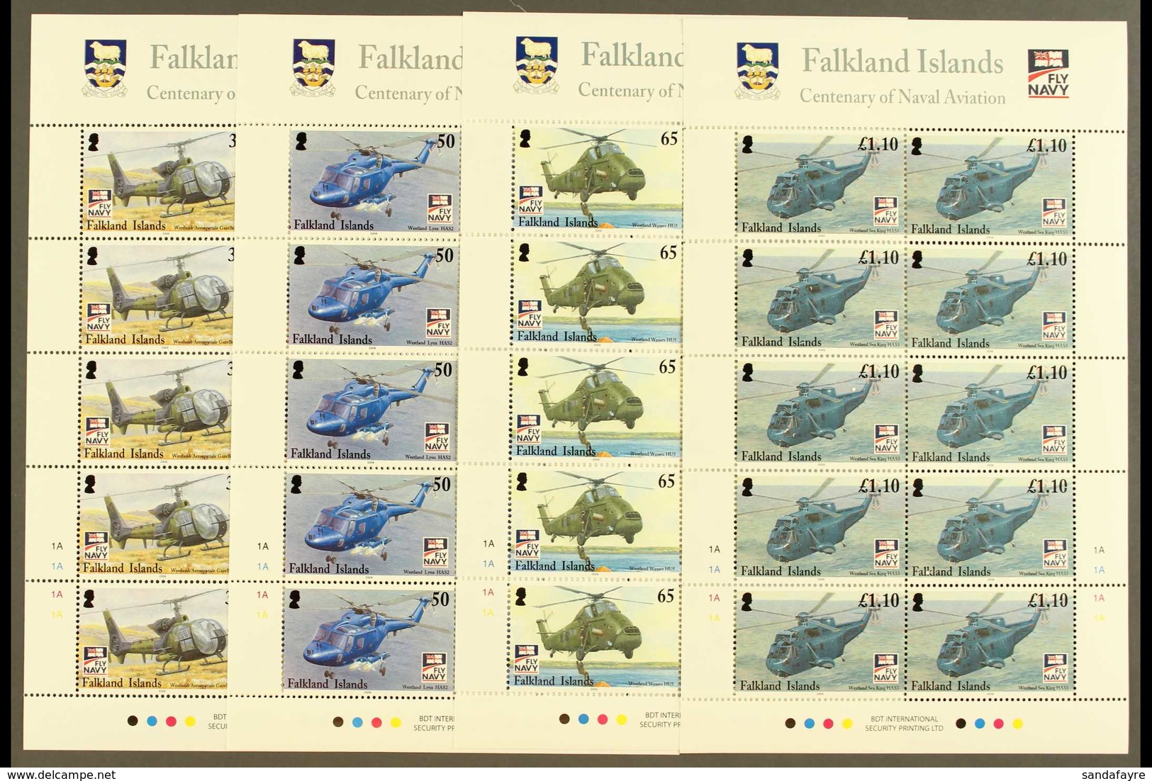 2009 Centenary Of Naval Aviation Set, SG 1131/34, Sheetlets Of 10, NHM (4 Sheetlets) For More Images, Please Visit Http: - Islas Malvinas