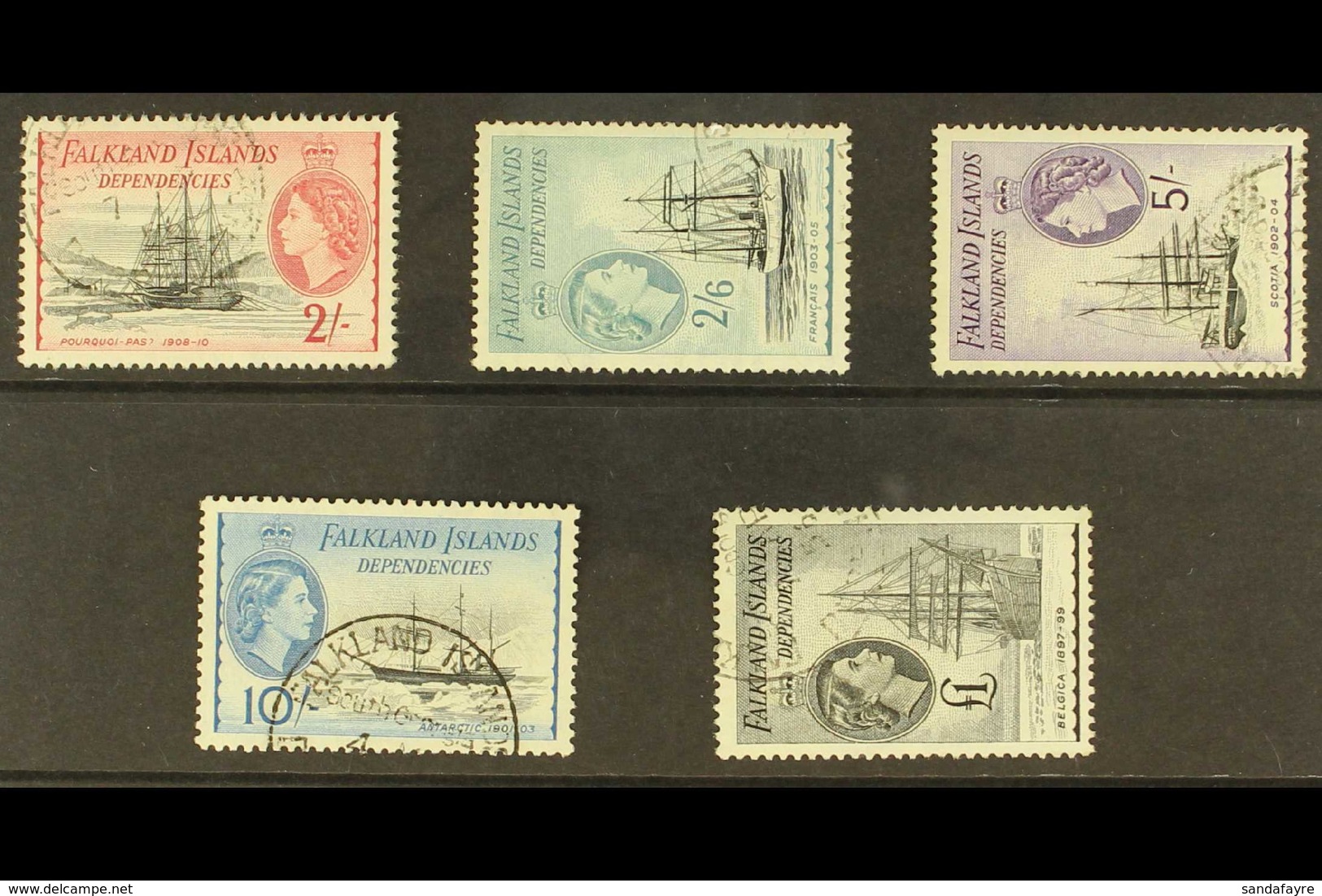 1954 Definitive Top Values, 2s To £1, SG G36/40, Very Fine Used. (5 Stamps) For More Images, Please Visit Http://www.san - Islas Malvinas