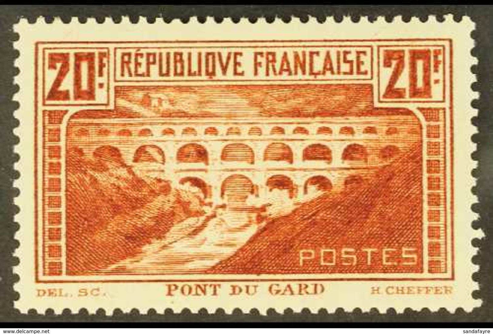 1929 - 31 20fr Red Brown, Pont Du Gard, Perf 13½x13, Yv 262A, Very Fine Mint. For More Images, Please Visit Http://www.s - Otros & Sin Clasificación