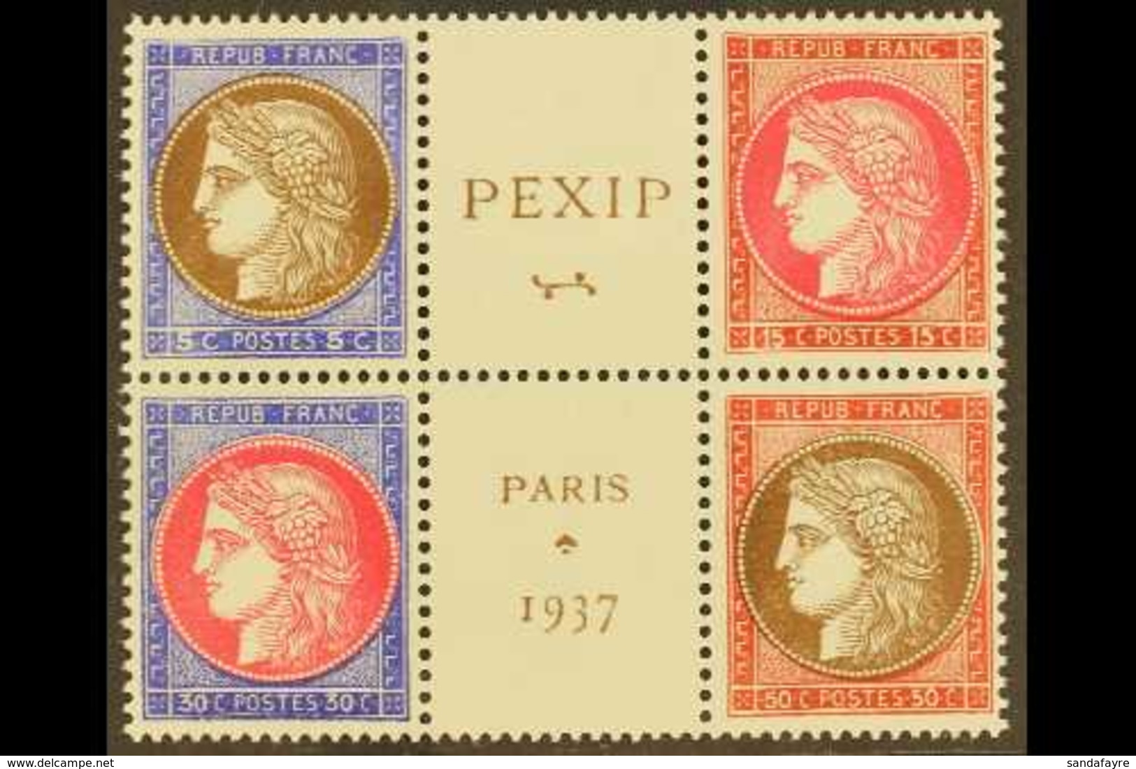 1937 PEXIP Exhibition Central Se-tenant BLOCK Of 4 With Labels From The Mini-sheet, Yvert 248/51, Fine Never Hinged  Min - Otros & Sin Clasificación