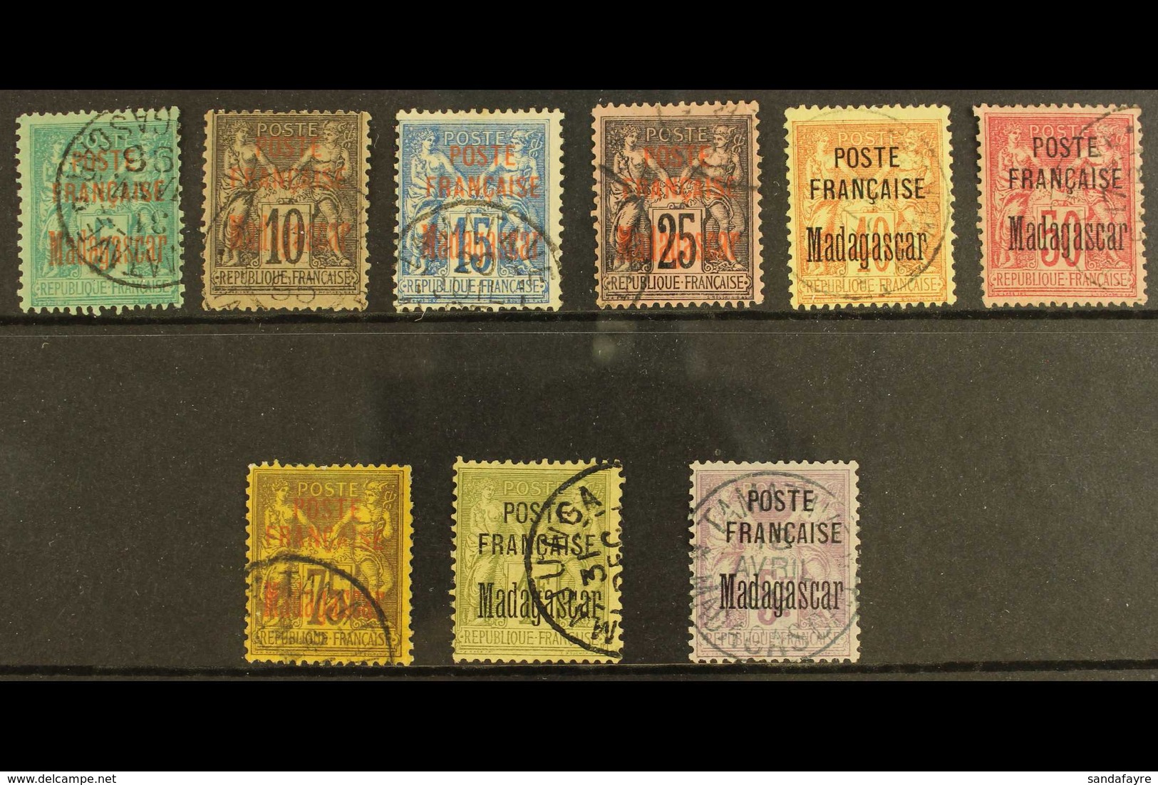 MADAGASCAR 1895 Overprinted Set To 5fr Complete, Yv 14/22, Very Fine Used. (9 Stamps) For More Images, Please Visit Http - Otros & Sin Clasificación