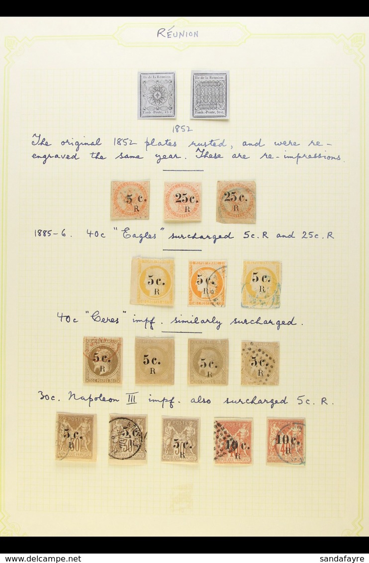 REUNION 1852-1893 VALUABLE COLLECTION On Leaves, Mint Or Used, Inc 1852 15c & 30c Reprints, 1885-86 5c On 40c Eagle (cre - Otros & Sin Clasificación