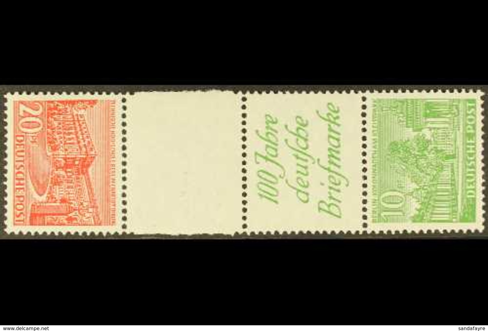 1949 20pf+labels+10pf Buildings SE-TENANT VERTICAL STRIP, Michel SKZ 2 B, Superb Never Hinged Mint, Very Fresh & Scarce. - Otros & Sin Clasificación