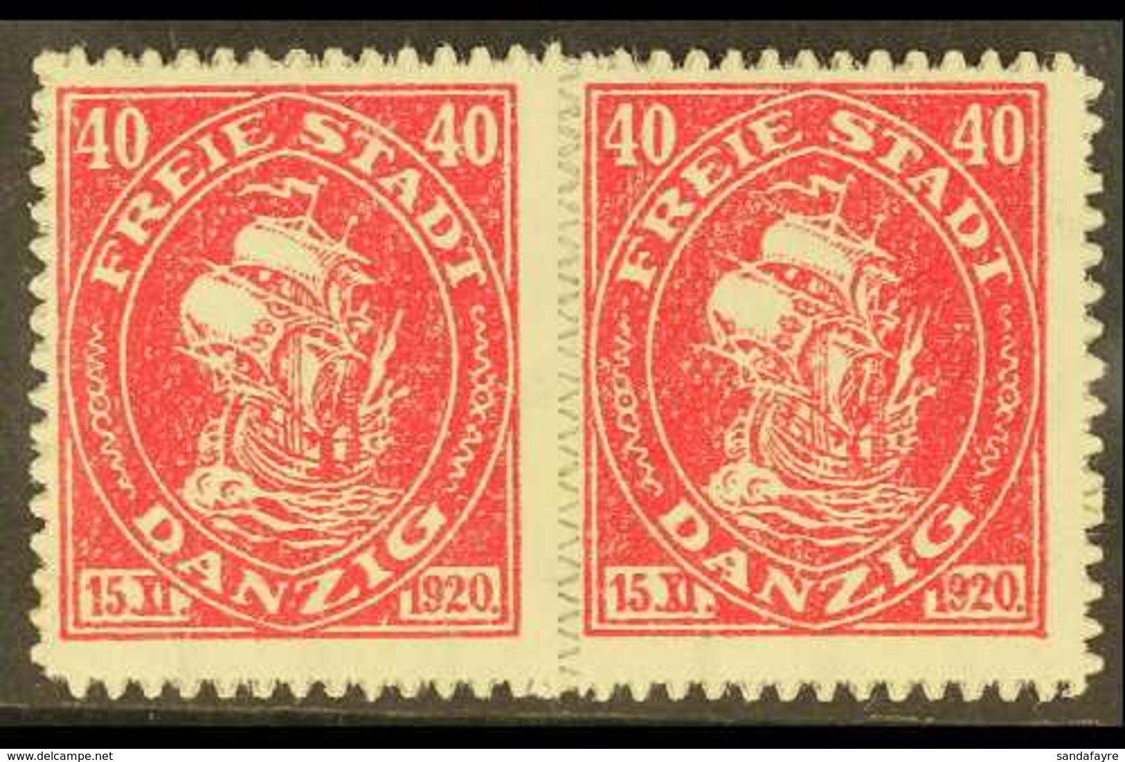 1921 (31 JAN) 40pf Carmine With ZIGZAG ROULETTE IN BLACK Variety, Michel 56A, A Superb Never Hinged Mint Horizontal Pair - Otros & Sin Clasificación