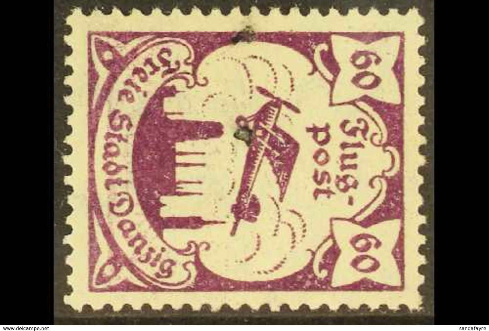 1921-22 60pf Purple Air With WATERMARK HORIZONTAL Variety, Michel 67y, Mint, Exp Dr Hindrichs. For More Images, Please V - Otros & Sin Clasificación