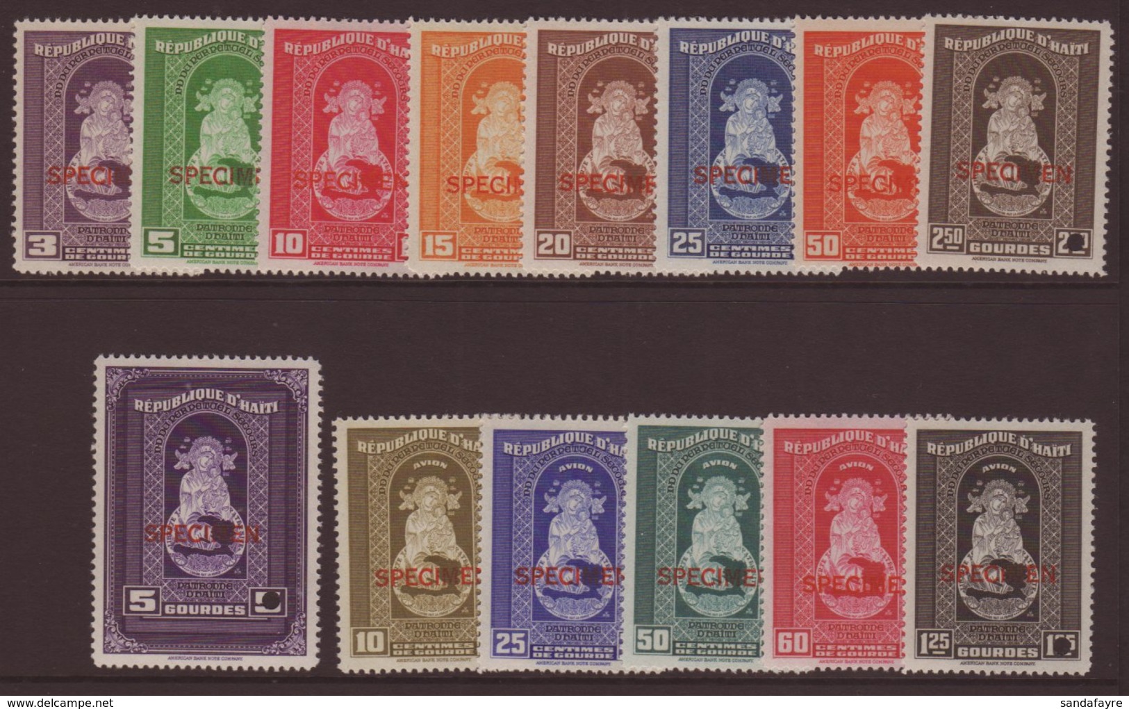 1942 'Madonna & Child' Set, Postage & Airs Complete, SG 343/56, Never Hinged Mint, 'Specimen' Overprints And Security Pu - Haití