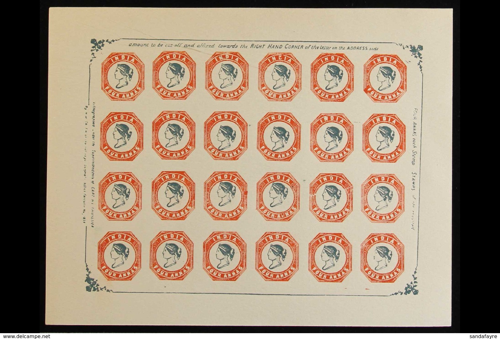 1854 FORGED COMPLETE IMPERF SHEETS. 4a Blue & Red (as SG 17), Six Fine Unused Complete Sheets Of 24, No Gum As Issued, A - Otros & Sin Clasificación