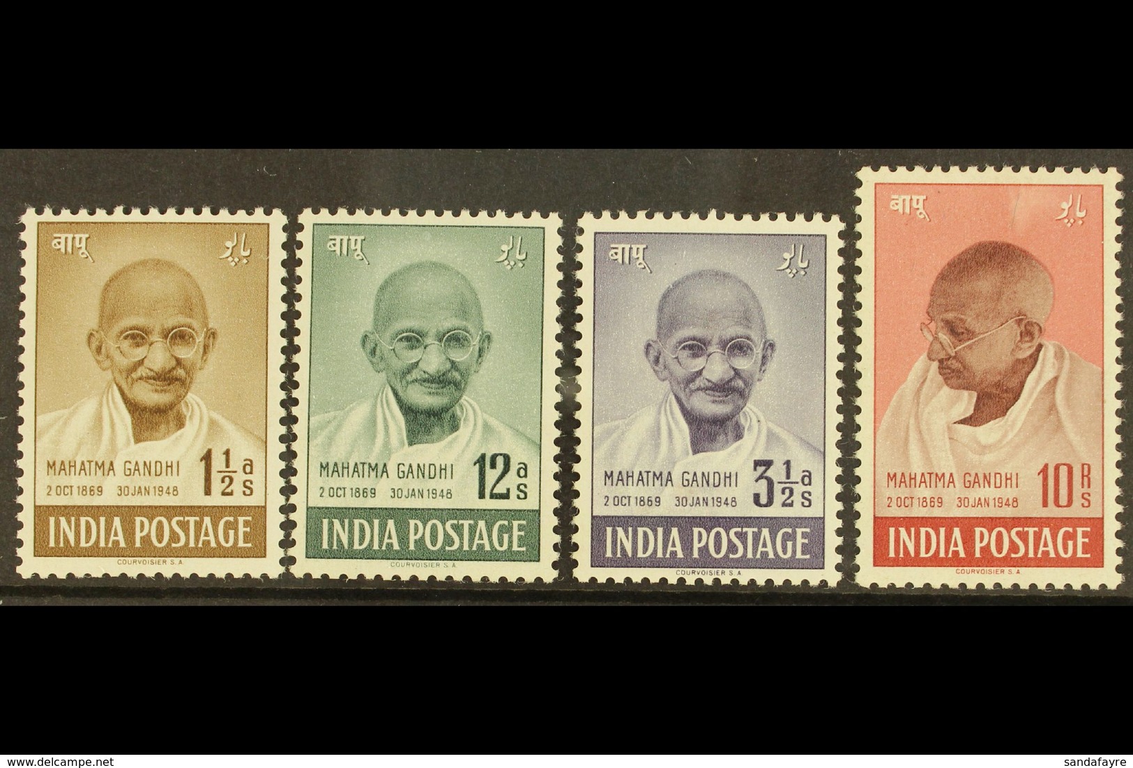 1948 Gandhi Complete Set, SG 305/08, Never Hinged Mint, 10r With Minor Rub, Fresh. (4 Stamps) For More Images, Please Vi - Otros & Sin Clasificación