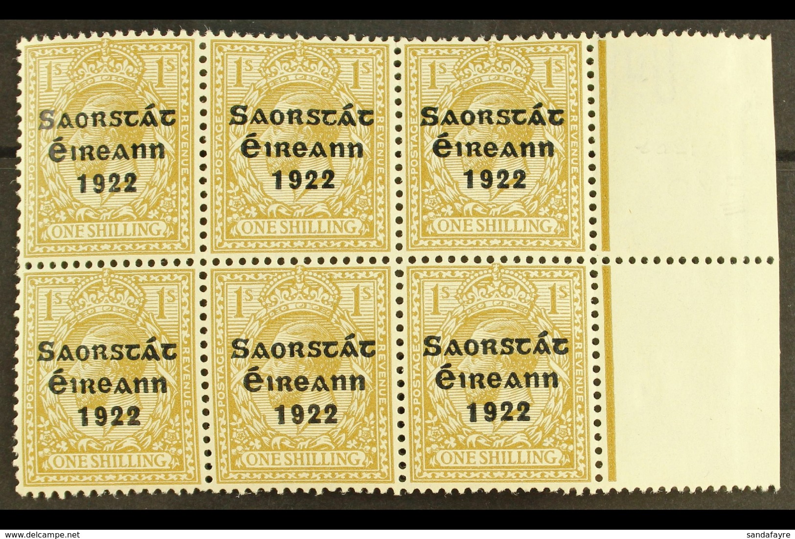 1922-23 1s Bistre-brown Three Line Overprint, SG 63, A Right Hand Marginal Block Of Six With One Stamp Showing The "ONF" - Otros & Sin Clasificación