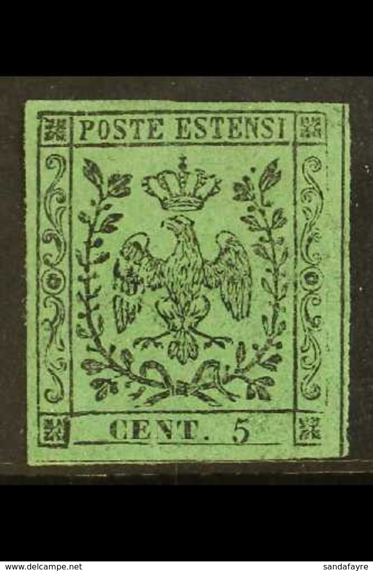 MODENA 1852 5c Green, Sass 1, Variety "no Stop After 5", Very Fine Mint Og With Large Margins All Round. Signed Diena. R - Sin Clasificación