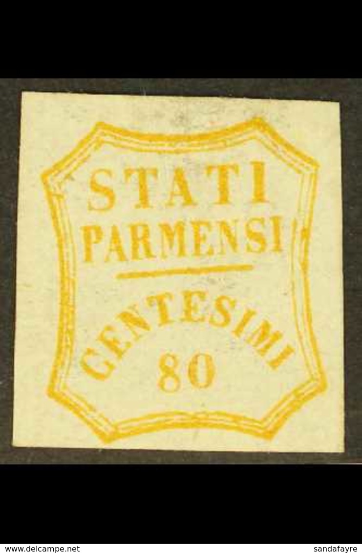 PARMA -  PROVISIONAL GOVERNMENT 1859 80c Olive Bistre, Variety "Wide O In 80", Saass 18e, Fine Mint. Shallow Hinge Thin  - Sin Clasificación