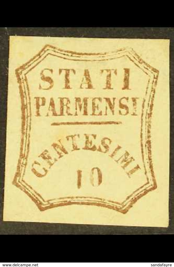 PARMA 1859 10c Brown, Provisional Govt Showing FIGURE " 1 " INVERTED, Sassone 14b, Mint Large Part OG (an Area Of Slight - Sin Clasificación