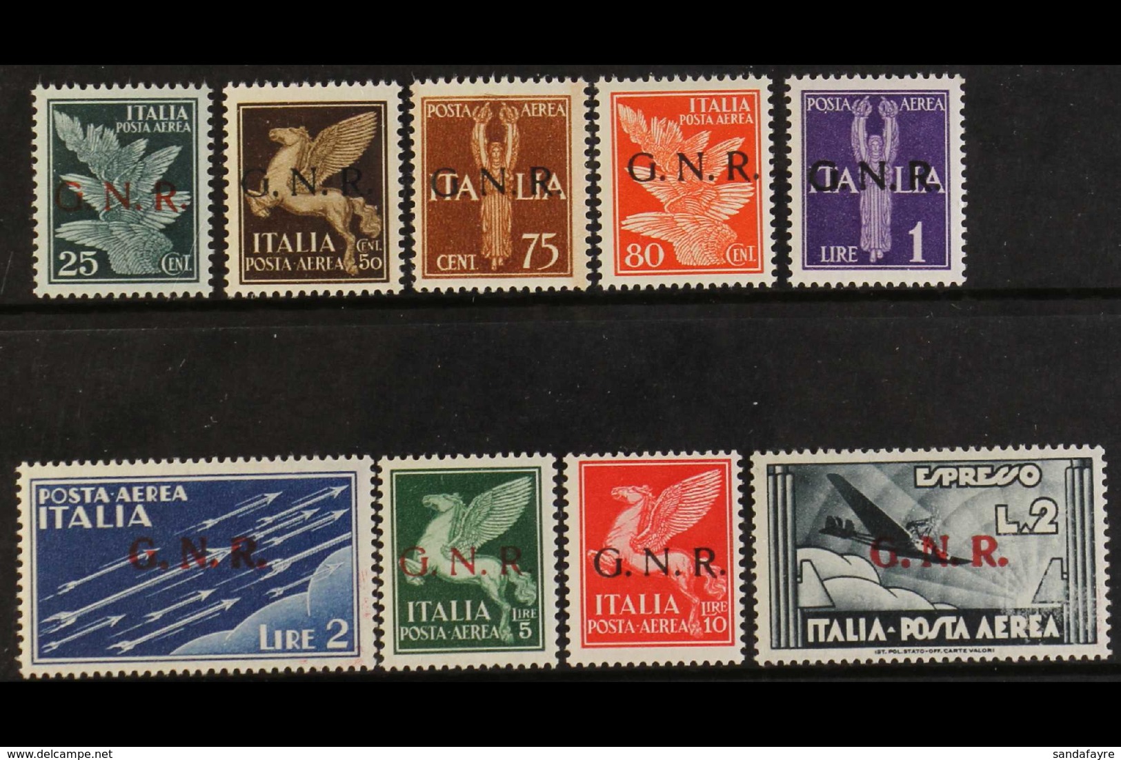ITALIAN SOCIAL REPUBLIC (RSI) 1944 Airmail Set Including The Air Express Stamp Overprinted "G.N.R." In Verona, Sassone S - Sin Clasificación
