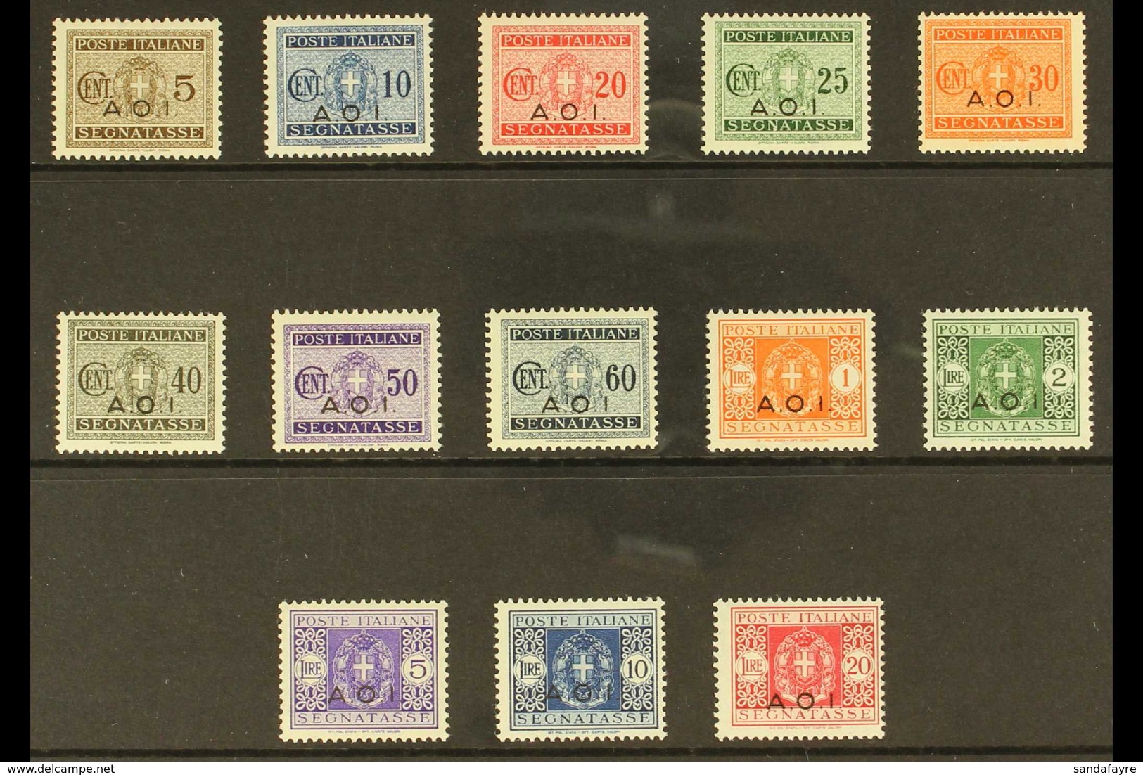 ITALIAN EAST AFRICA POSTAGE DUES 1939-40 "A.O.I." Overprints Complete Set (Sassone 1/13, SG D64/76), Never Hinged Mint,  - Otros & Sin Clasificación
