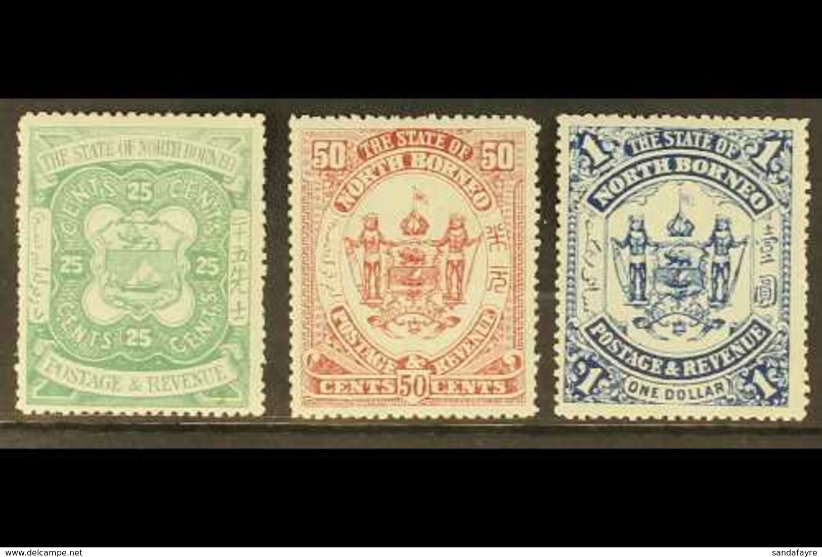 1896 25c, 50c And $1 Arms, Overprint Omitted, SG 80a/82a, Fine Mint. (3 Stamps) For More Images, Please Visit Http://www - Borneo Septentrional (...-1963)