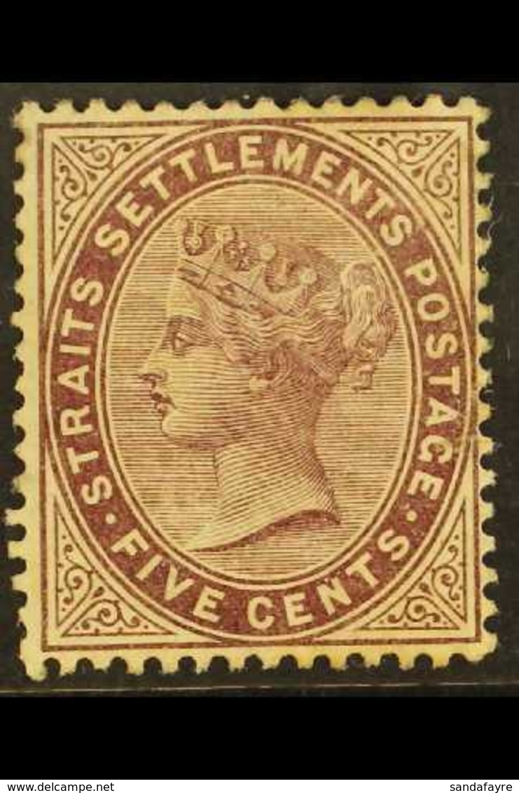1882 5c Purple Brown, Wmk CC, SG 48, Fine Mint, Toned Gum. For More Images, Please Visit Http://www.sandafayre.com/itemd - Straits Settlements