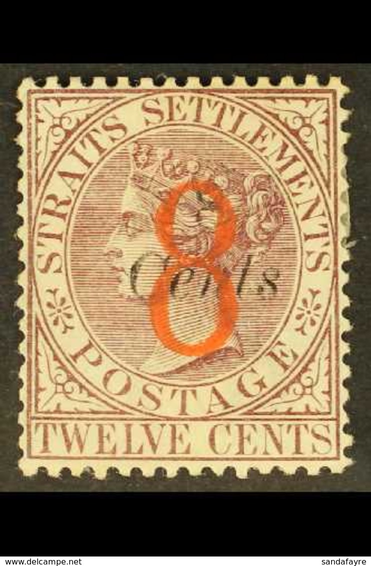 1884 (Sept) "8" On 8c On 12c Dull Purple, SG 80, Mint With Small Part Gum. For More Images, Please Visit Http://www.sand - Straits Settlements