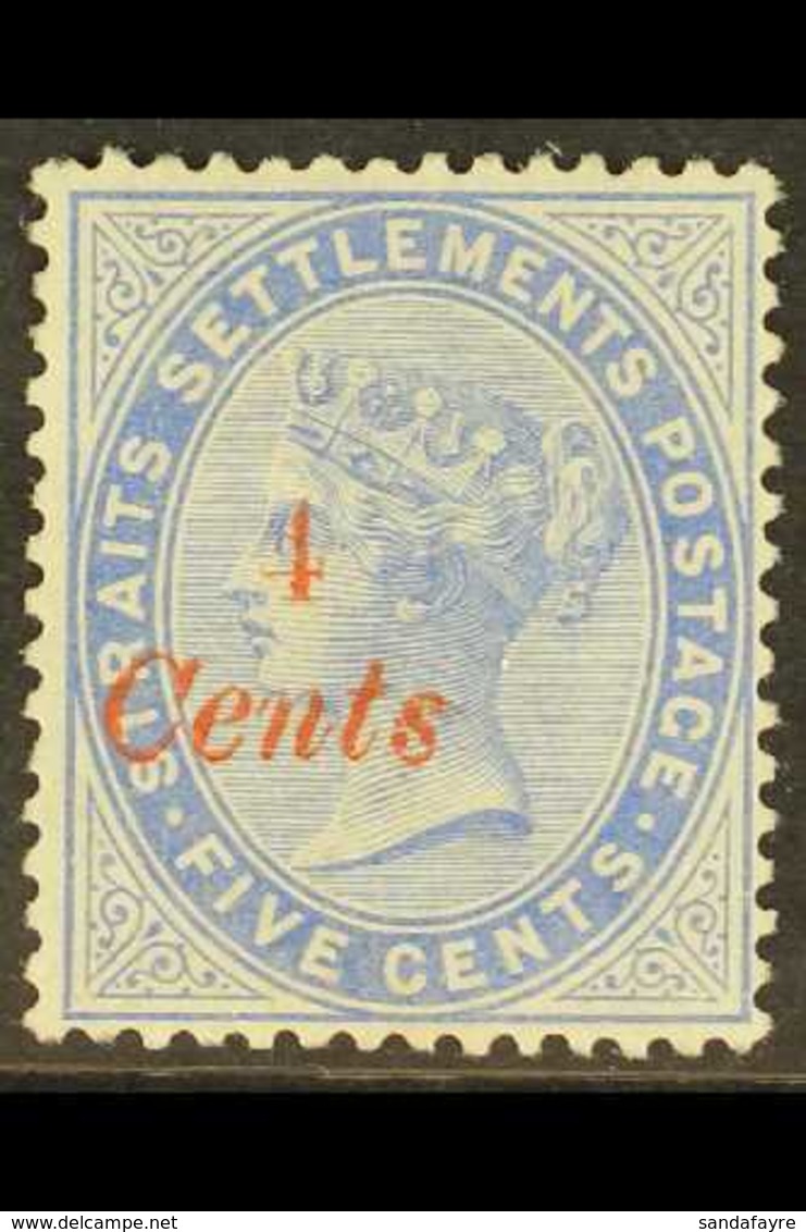 1884 4c On 5c Blue, SG 73, Mint With Small Part Gum. For More Images, Please Visit Http://www.sandafayre.com/itemdetails - Straits Settlements