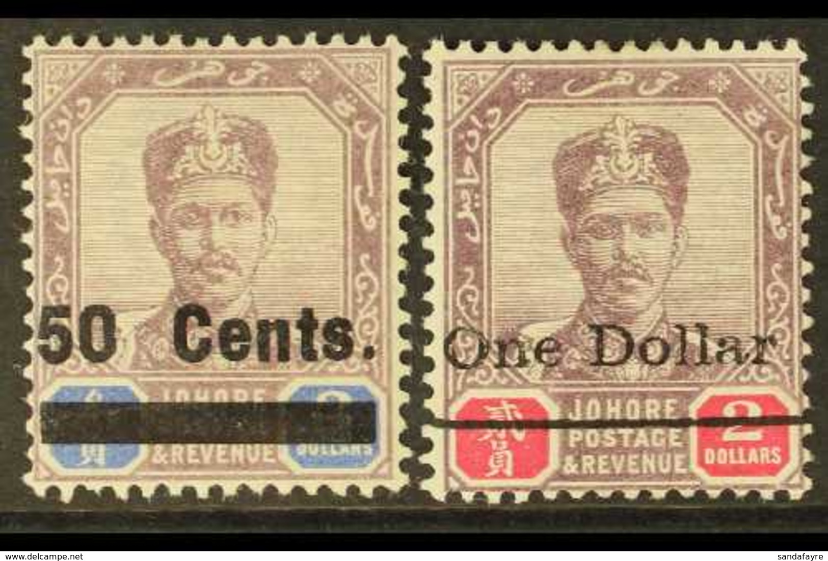 JOHORE 1903 50c On $3 And $1 On $2, SG 56/57, Fine Mint. (2 Stamps) For More Images, Please Visit Http://www.sandafayre. - Straits Settlements
