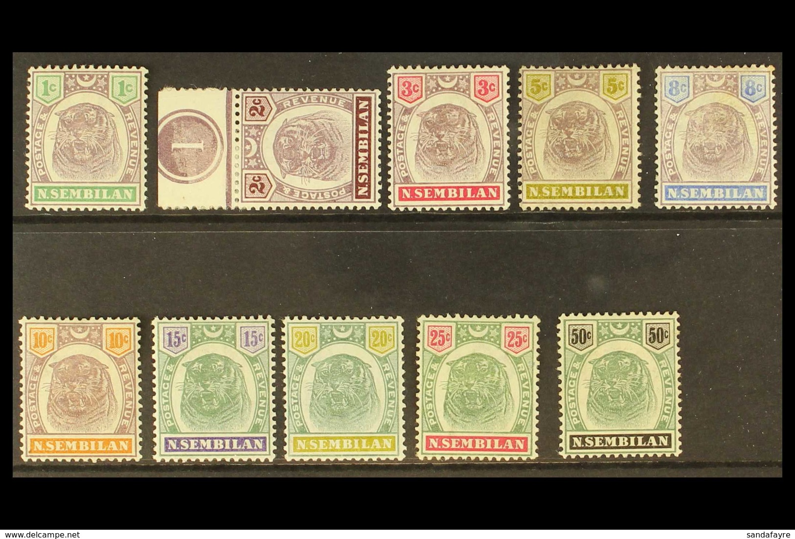 NEGRI SEMBILAN 1895-99 Complete Tiger Set, SG 5/14, Mainly Fine Mint, 25c Without Gum. (10 Stamps) For More Images, Plea - Otros & Sin Clasificación