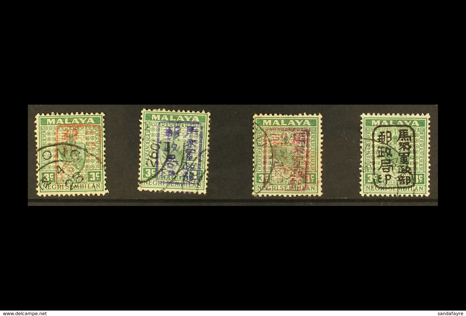 GENERAL ISSUES 1942 Negri Sembilan 3c Green With T1 Overprint In Red, Violet, Brown And Black (SG J163/a/c/d), Fine Used - Otros & Sin Clasificación