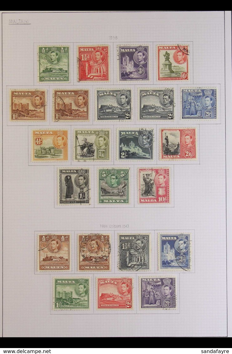 1937-1965 COLLECTION OF USED SETS Presented On Album Pages & Includes The 1938-43 Pictorial Set, 1948-53 Self Govt Opt'd - Malta (...-1964)