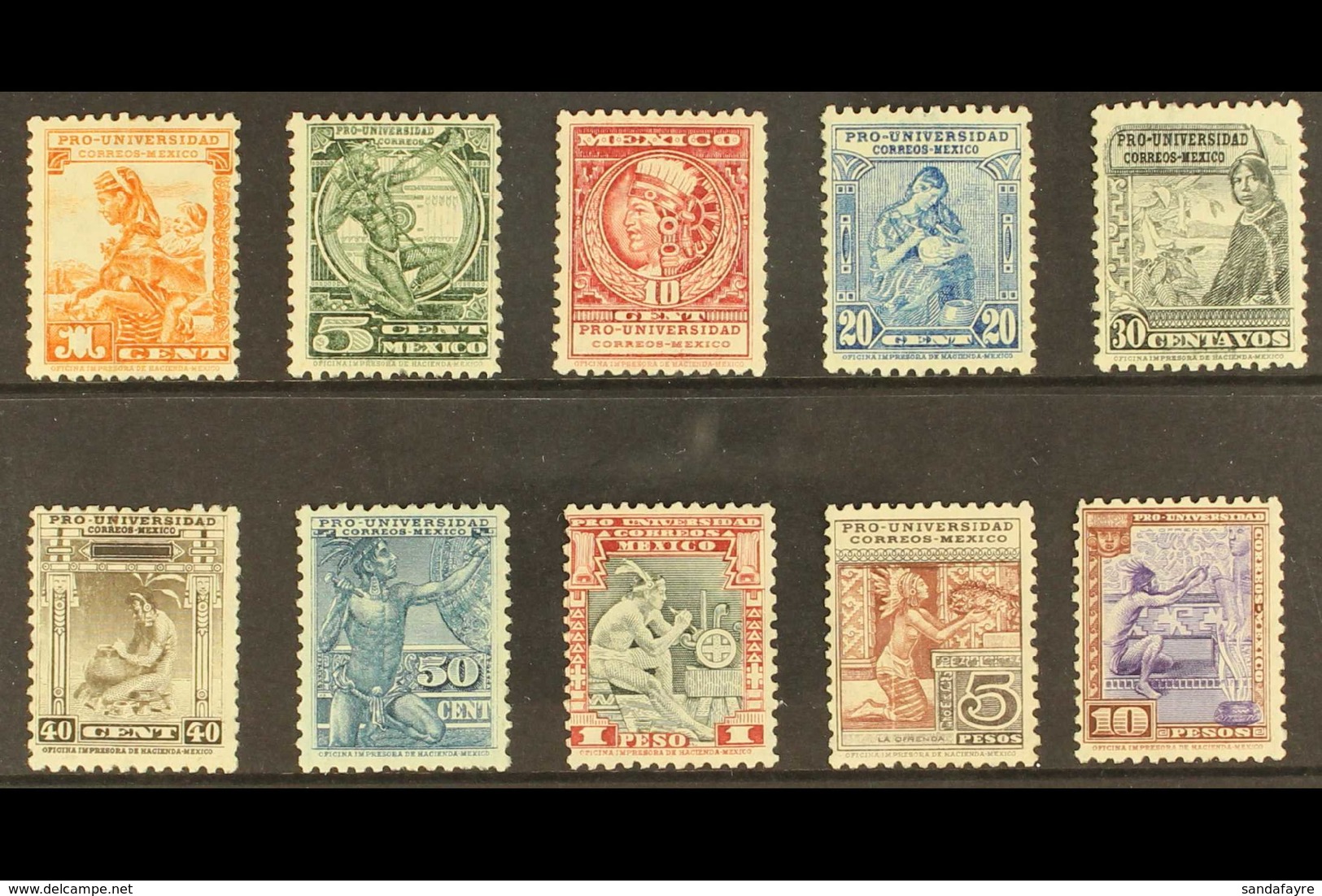 1934 National University Fund Postage Complete Set, Scott RA13B + 698/706 (SG 543/552) mint Lightly Hinged And Fresh, Ca - México