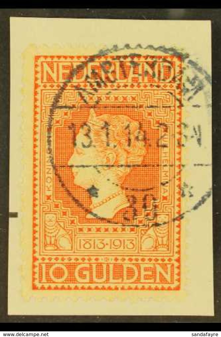 1913 10g Red-orange On Yellow, Mi 92B, Very Fine Used On Small Piece. For More Images, Please Visit Http://www.sandafayr - Otros & Sin Clasificación