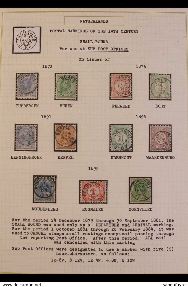 POSTMARKS - SMALL ROUND CANCELS SUB POST OFFICES " Hulppostkantoren Kleinrondstempels" COLLECTION, Cancels Chiefly On 19 - Otros & Sin Clasificación