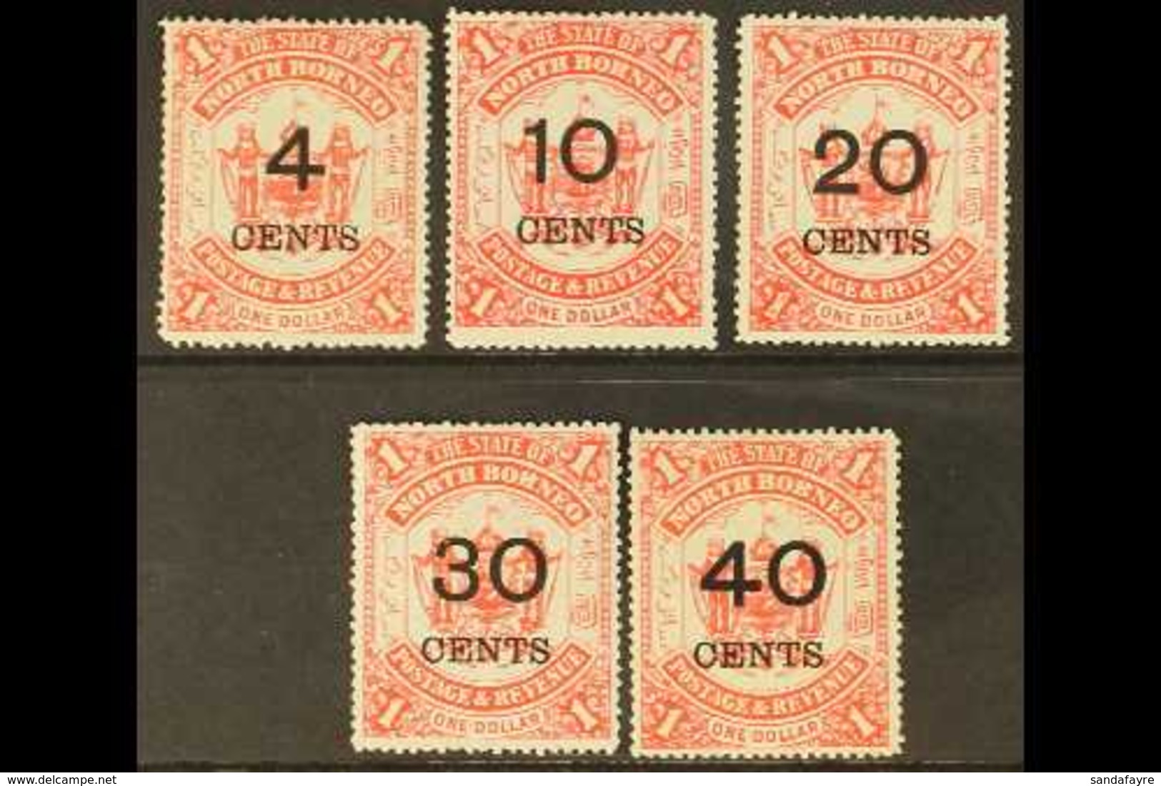 1895 Surcharges On $1 Scarlet Set, SG 87/91, Mint, The Top Value Some Toning. (5 Stamps) For More Images, Please Visit H - Borneo Septentrional (...-1963)