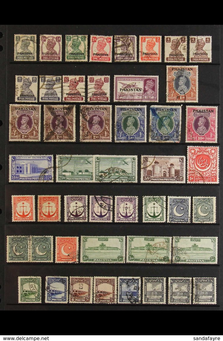 1947-51 USED COLLECTION Presented On Stock Pages That Includes KGVI Opt'd Range With Most Values To 10r, 1948-57 Set Of  - Pakistán