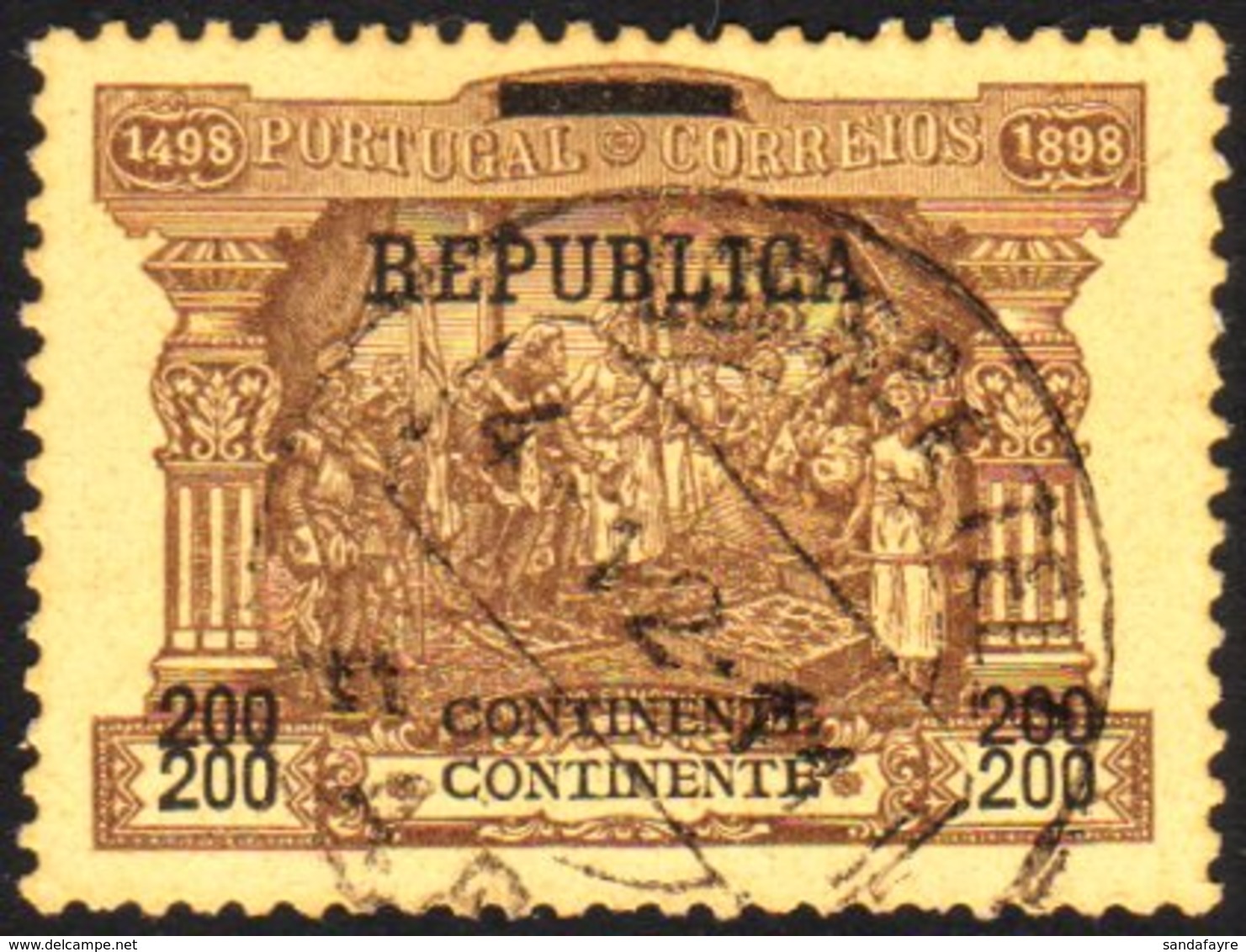 1911-12 "Republica" Overprint On Postage Due 200r Brown On Buff With "200" And "Continente" PRINTED DOUBLE Variety, As S - Otros & Sin Clasificación