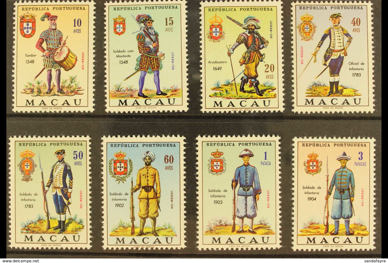 MACAO 1966 Military Uniforms Complete Set, SG 496/503, Fine Never Hinged Mint, Very Fresh. (8 Stamps) For More Images, P - Otros & Sin Clasificación