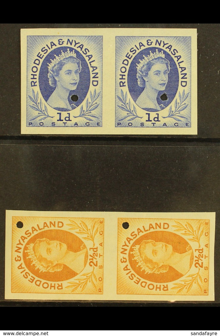 1954-6 1d & 2½d IMPERF PAIRS Ex Proof Sheets With Small Security Punch Holes, As SG 2, 3a, Never Hinged Mint (2 Pairs).  - Rodesia & Nyasaland (1954-1963)