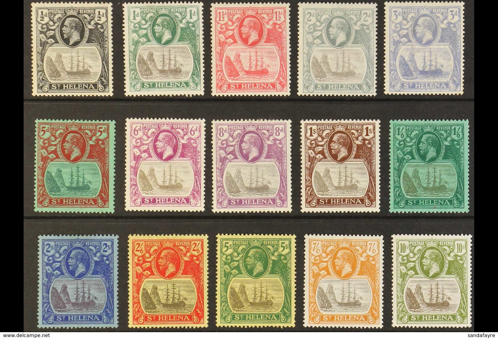 1922-37 Badge Wmk Mult Script CA Set Complete To 10s, SG 97/112, Fine Mint (15 Stamps). For More Images, Please Visit Ht - Isla Sta Helena