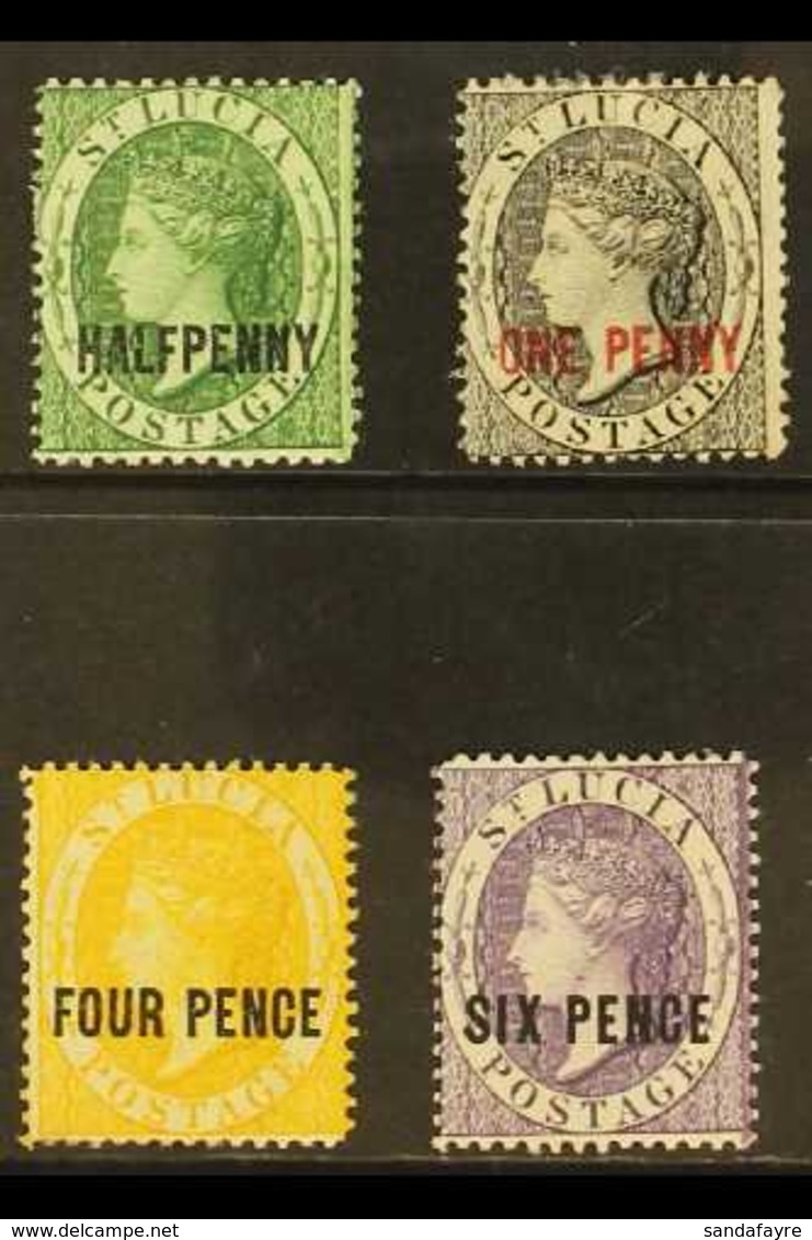 1882-84 ½d Green, 1d Black, 4d Yellow And 6d Violet Surcharges, Perf 14, SG 25/28, Fine Mint With Lovely Fresh Colours.  - St.Lucia (...-1978)