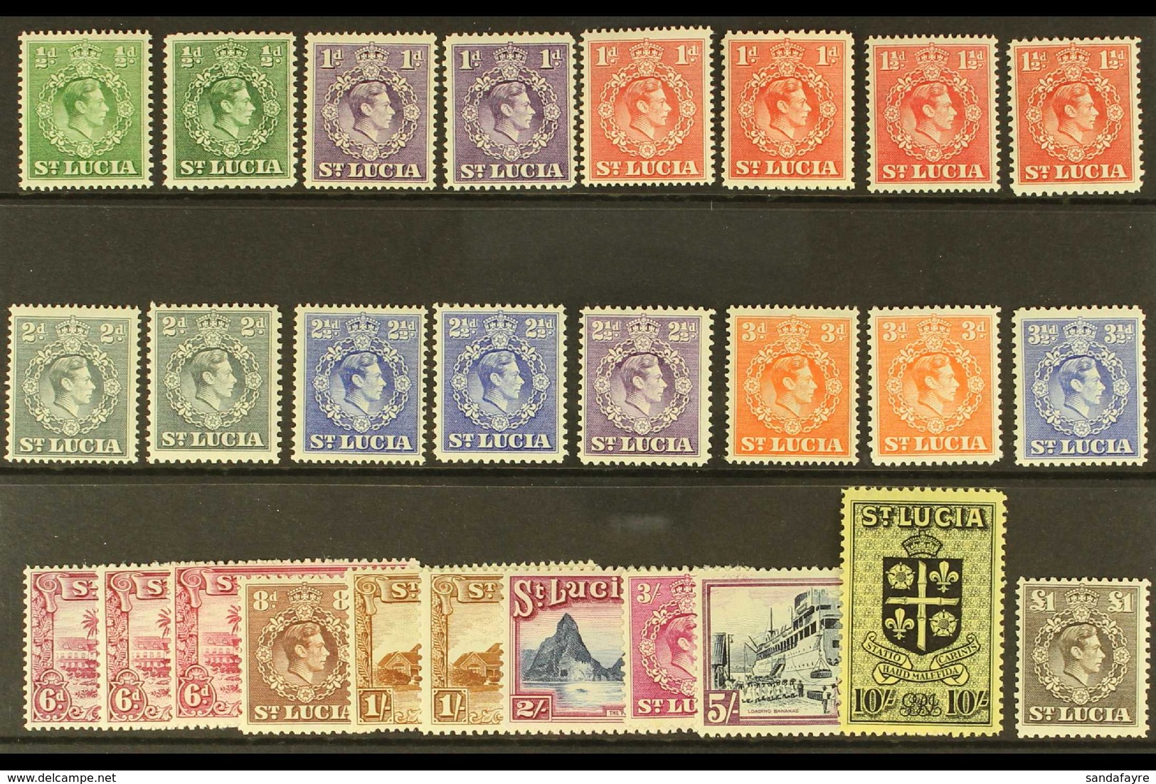 1938-48 NHM COMPLETE DEFINITIVES COLLECTION. An Attractive Range, ALL DIFFERENT & Complete Including All SG Listed Shade - St.Lucia (...-1978)