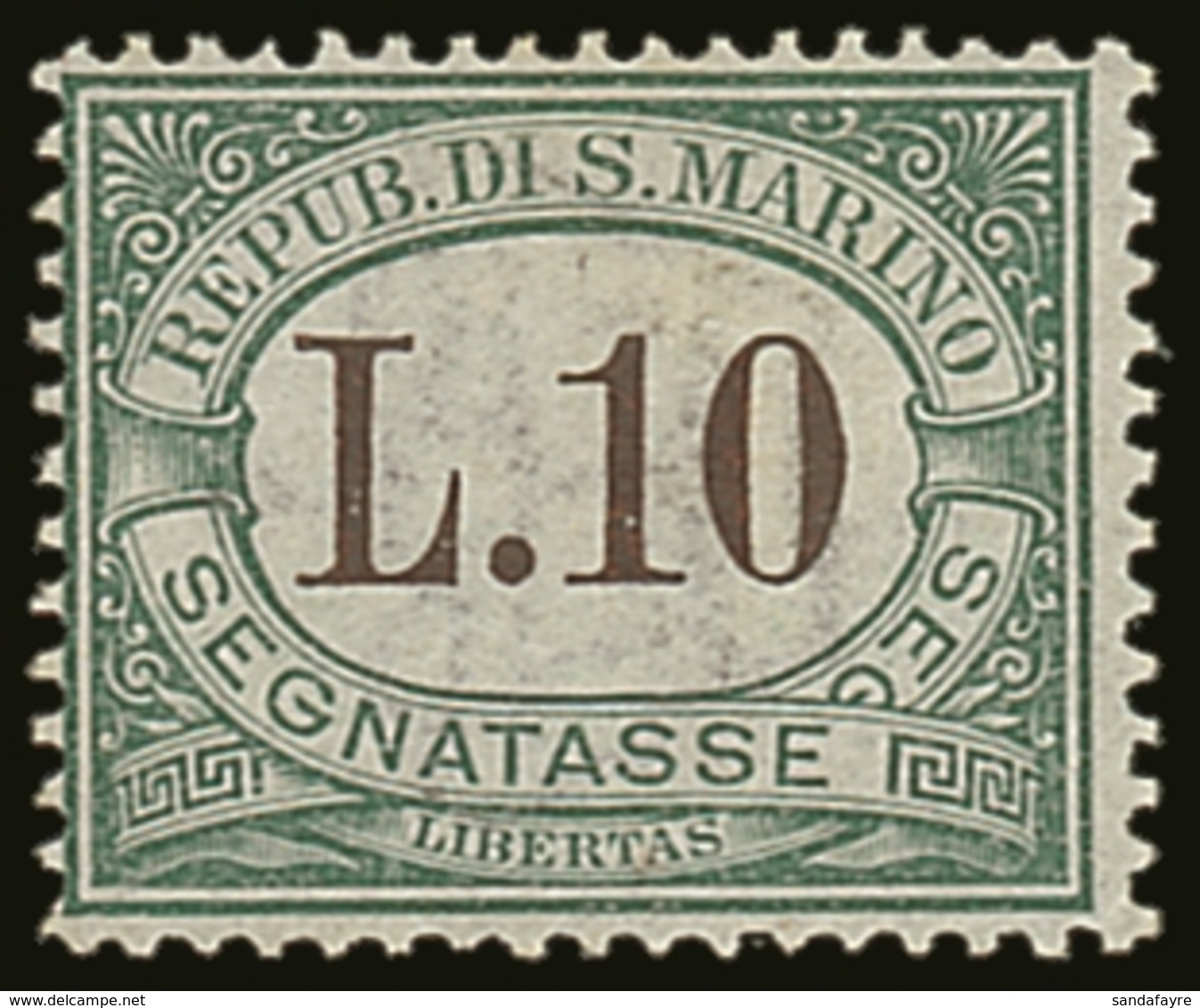 POSTAGE DUES 1924 10L Green And Brown, Sass 18, Very Fine And Fresh Mint. Cat €450 (£360) For More Images, Please Visit  - Autres & Non Classés