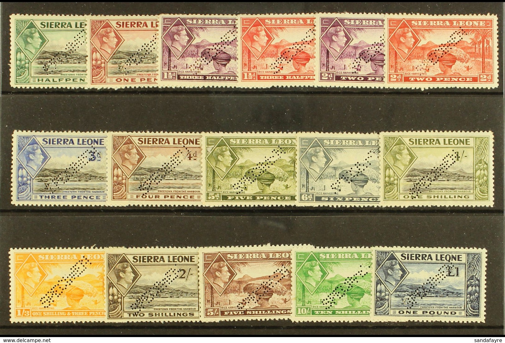 1938 Geo VI Set Complete, Perforated "Specimen", SG 188s/200s, Very Fine Mint , Large Part Og. (16 Stamps) For More Imag - Sierra Leona (...-1960)