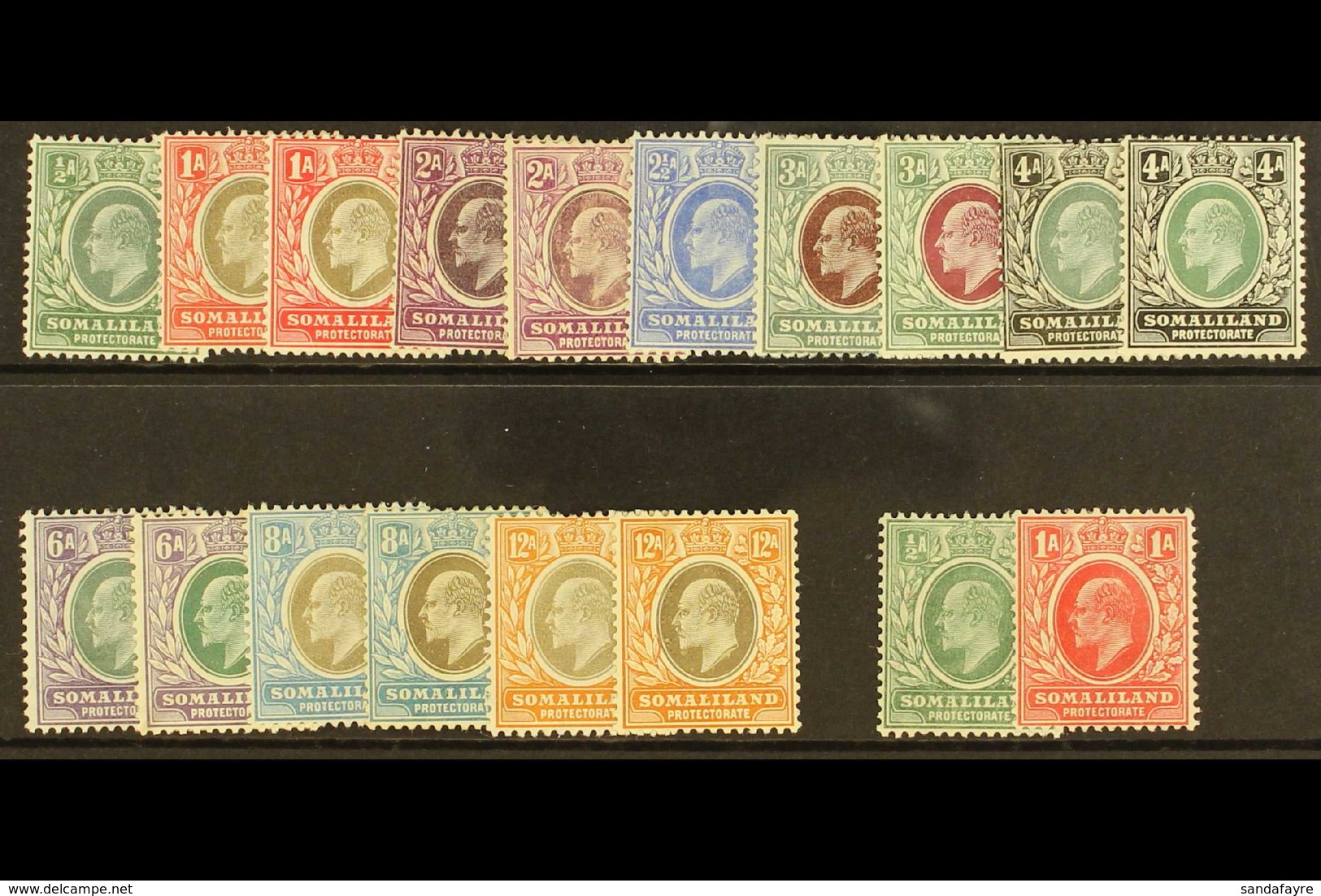 1905-11 Edward VII Complete Definitive Set Of 11, SG 45/59, Plus All Of The Additional Listed Chalky Paper Values, Mint  - Somalilandia (Protectorado ...-1959)