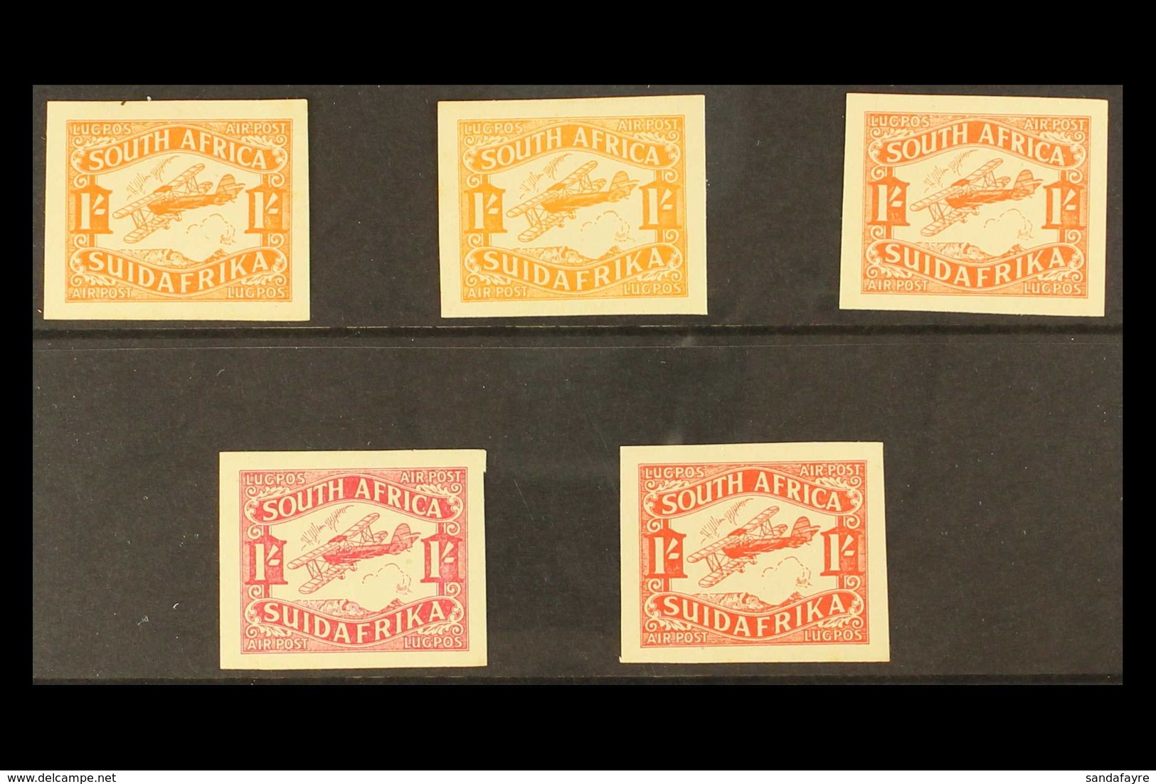 1929 1s Airmail IMPERFORATE COLOUR TRIALS Printed On The Back Of Obsolete Government Land Charts - The Complete Set Of F - Sin Clasificación