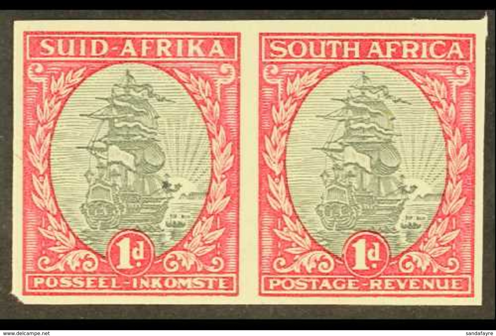 1933-38 1d Grey & Carmine Ship, IMPERFORATE PAIR (wmk Inverted), SG 56a, Never Hinged Mint. Very Fine. For More Images,  - Sin Clasificación