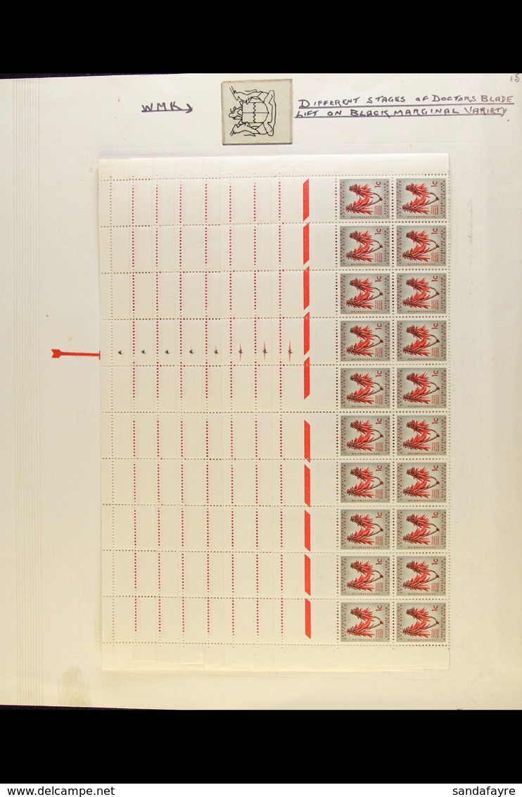 1961-3 1c Red & Olive-grey, Wmk Coat Of Arms, Type I, Eight Blocks Of 20 - Top Two Rows Of Sheet With Margins Showing A  - Sin Clasificación