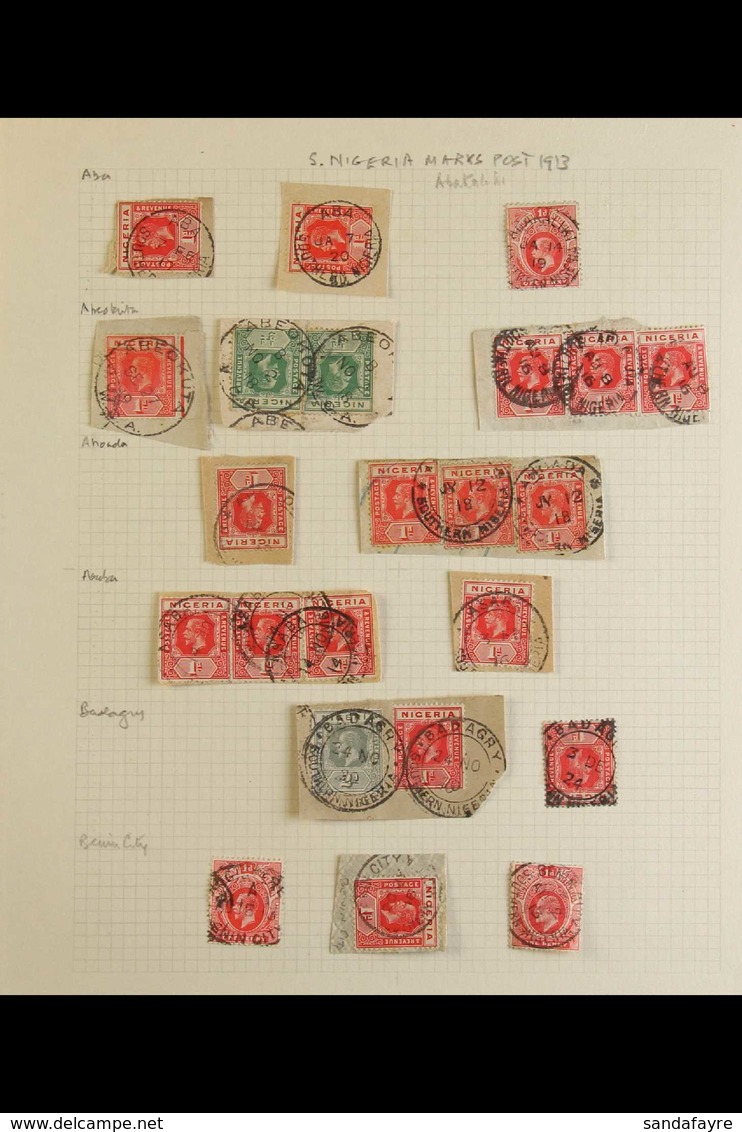 1912-36 KGV POSTMARKS COLLECTION. An Interesting Selection Of Stamps, Many Tied To Small Pieces Bearing A Range Of Town  - Nigeria (...-1960)