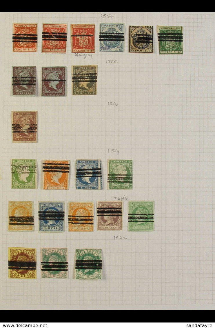 1854-1882 'BARRADOS' CANCELLATIONS. Collection Of Stamps With Bar Cancels Presented On Leaves, Includes 1854 Vals To 5r, - Otros & Sin Clasificación