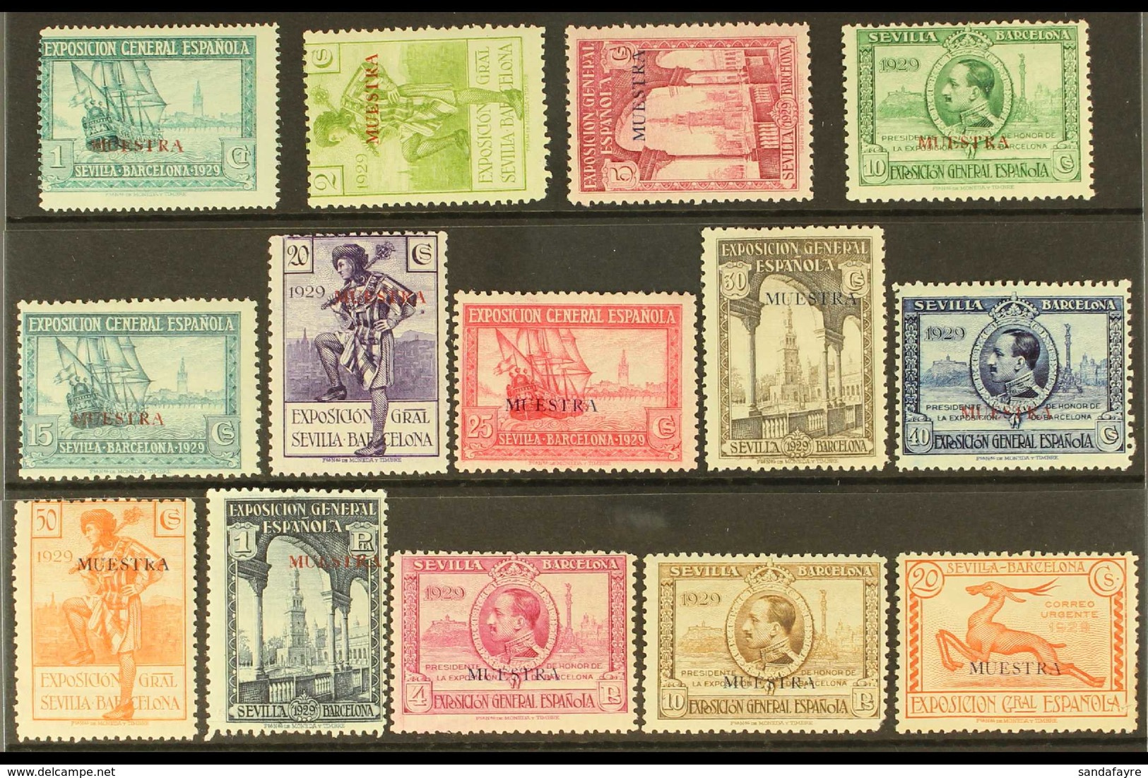 1929 Exhibitions complete Postage Set And Express Stamp All With "MUESTRA" (Specimen) Overprints In Small Letters, Edifi - Otros & Sin Clasificación