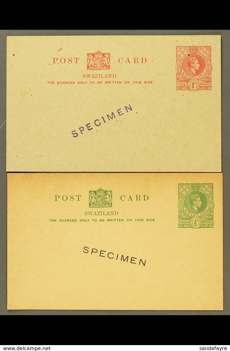 POSTAL STATIONERY 1938 KGVI  ½d Green & 1d Carmine Postcards, H&G 3/4, Both Unused With "SPECIMEN" Overprint Or Handstam - Swaziland (...-1967)